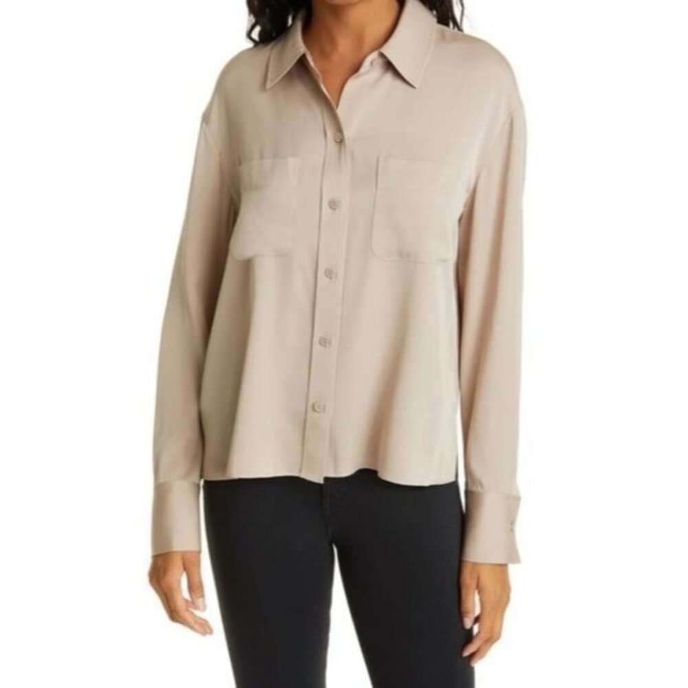 NWOT NORDSTROM SIGNATURE womens silk beige buttons down blouse size XL
